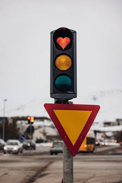 istock Heart Shaped Red Light Traffic Light with Love 1405387658