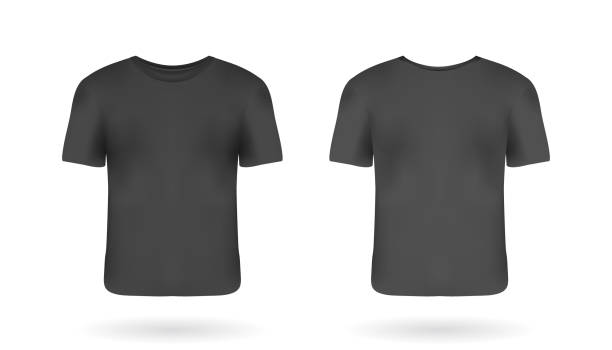 istock Realistic man t-shirt mockup with front and back views. Black t-shirt with short sleeves. Casual clothes template design with fully editable mesh. 1405388334