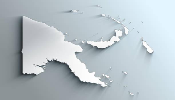 moderne weiße karte von papua-neuguinea mit schatten - south highlands stock-fotos und bilder