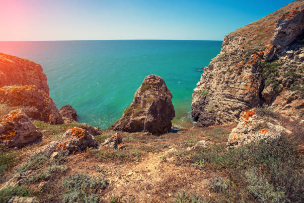 Rocky seascape on a summer sunny day