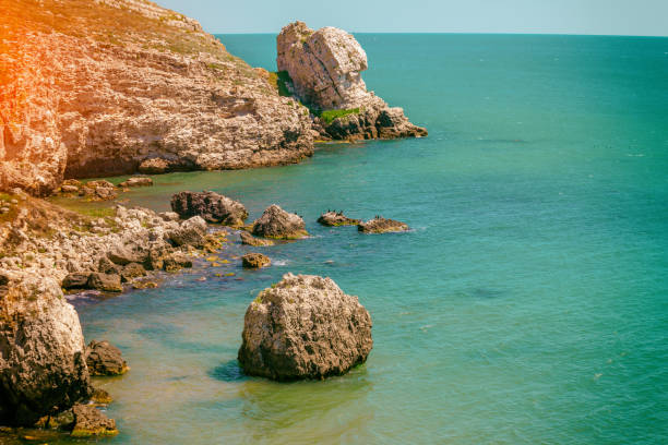 Rocky seascape on a summer sunny day