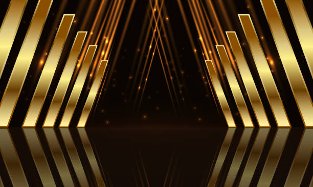 ilustrações de stock, clip art, desenhos animados e ícones de award ceremony background with golden shapes and light rays. abstract luxury background. - set up