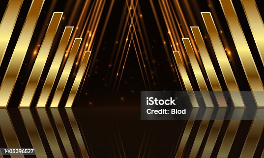 istock Award ceremony background with golden shapes and light rays. Abstract luxury background. 1405396527