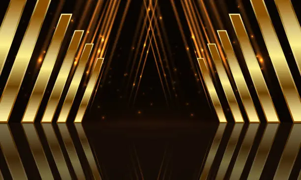 Vector illustration of Award ceremony background with golden shapes and light rays. Abstract luxury background.