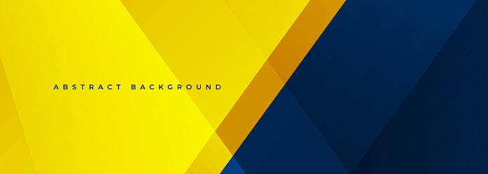 Yellow and blue modern abstract wide banner with geometric shapes. Dark blue and yellow abstract background. Vector illustration