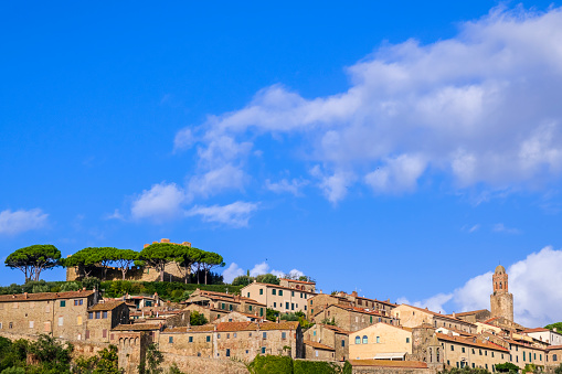 Skyline of Castiglione della Pescaia, a seaside tourist destination with a well preserved old high city