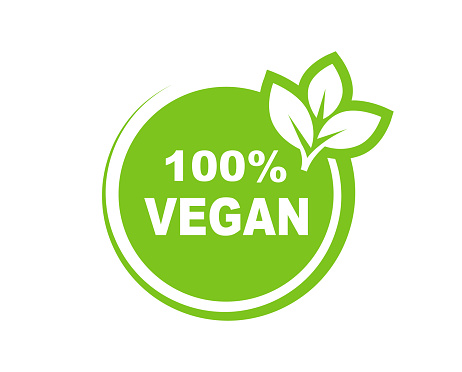 Vegan icon. 100% Vegan label. Vegan diet logo. Healthy, organic and natural product badge. Vector Illustration.