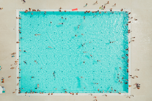 Aerial view of a public swimming pool