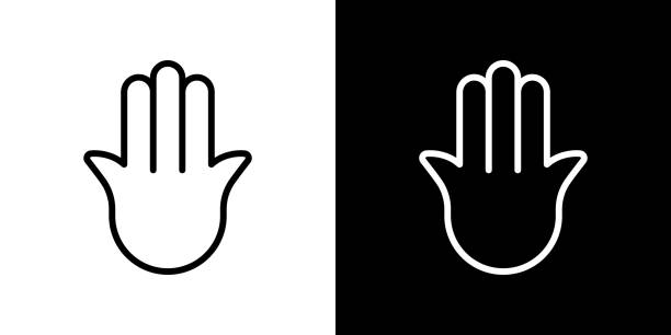 ハムサのミニマリストアイコン。邪悪な目の保護と不幸の概念。2つのバージョンのシンボル:黒と白の輪郭。ベクターイラスト、フラットデザイン - hamsa点のイラスト素材／クリップアート素材／マンガ素材／アイコン素材
