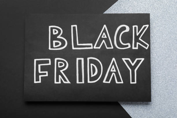 istock Card with words Black Friday on color background, top view 1405403288