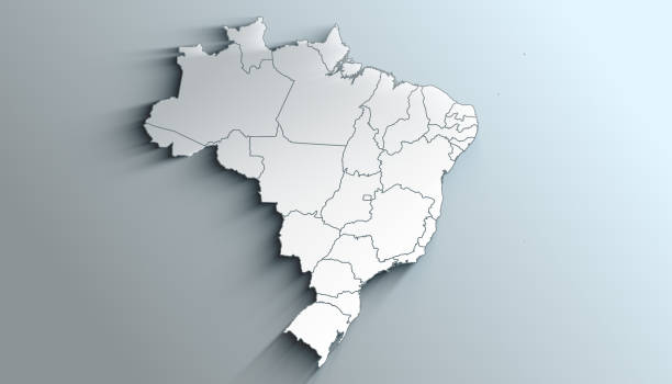 modern white map of brazil with states and territories with shadow - territories imagens e fotografias de stock