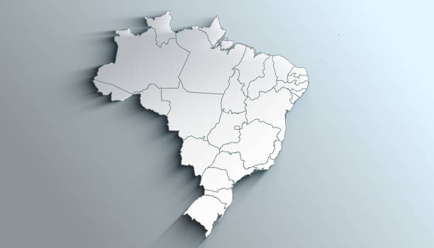 современная белая карта бразилии со штатами и территориями с тенью - brazil map rio de janeiro sao paulo стоковые фото и изображения