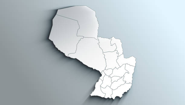 Modern White Map of Paraguay with Departments and Territories With Shadow stock photo