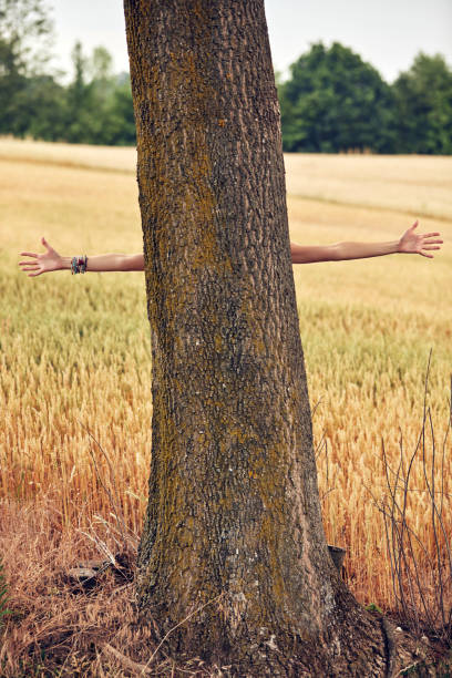 istock Woman embracing and hugging tree in nature. 1405405094