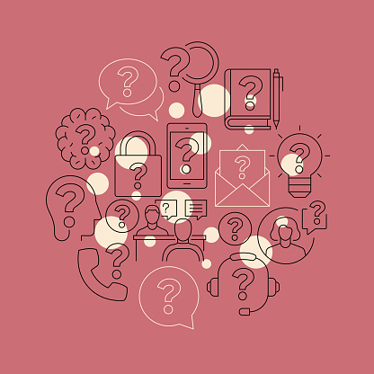 Question and Confusion Related Design Element. Pattern Design with Outline Icons. Colorful Vector Illustration