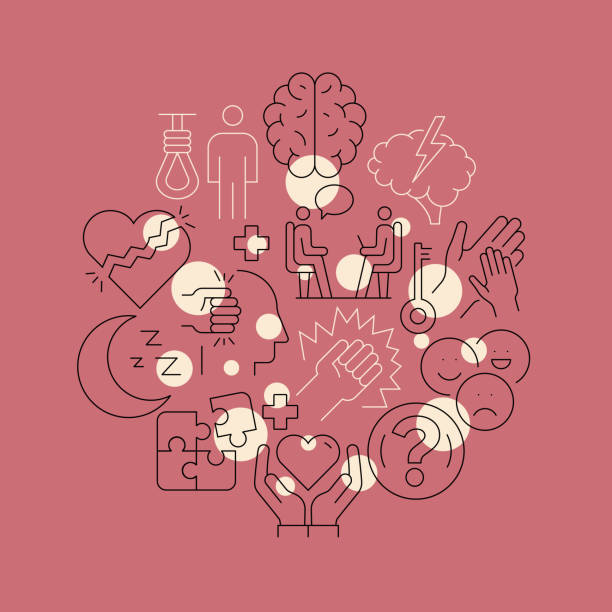 istock Stress, Depression, Mental Health Related Design Element. Pattern Design with Outline Icons. Colorful Vector Illustration 1405405886