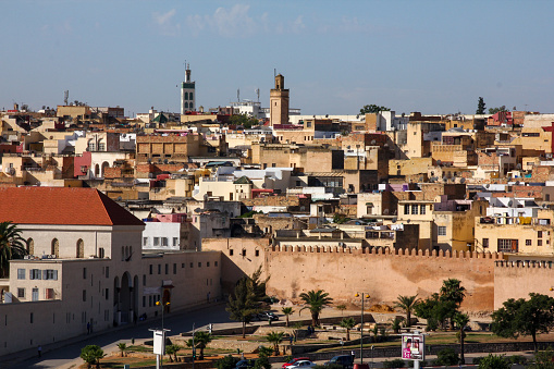Fez, Morocco-September 22, 2013: General view of Fez Castle walls and Fez houses.