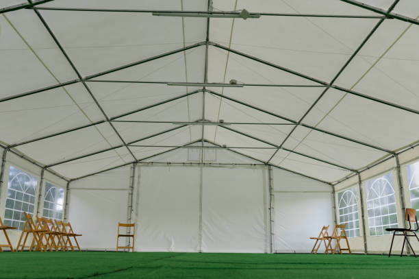 Large empty tent, tent for conference, wedding and party. stock photo