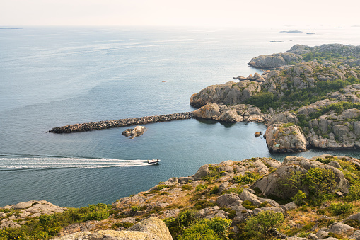 A motorboat in the archipelago on the Swedish West Coast. Popular tourist destination.