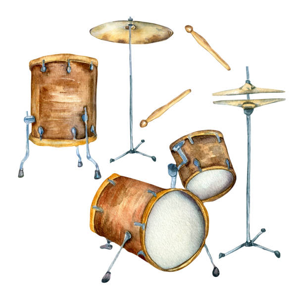 istock Drum kit, cymbal musical instrument watercolor illustration isolated. 1405410519