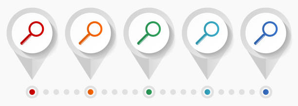 Search glass concept vector icons, editable infographic template, set of colorful flat design pointers