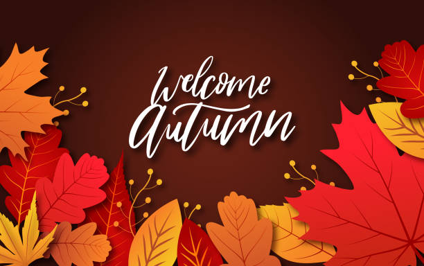 Welcome autumn background layout decorate with leaves. Welcome autumn background layout decorate with leaves. Autumn promo poster. Seasonal banner or greeting card for autumn. Vector stock fall leaves stock illustrations