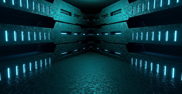 istock Computerized Inter Galactic Metal Parking Showroom Car Garage Spotlight Dark Blue Banner Background Concept Of The Future For Showroom Studio Montage 3D Illustration 1405413259