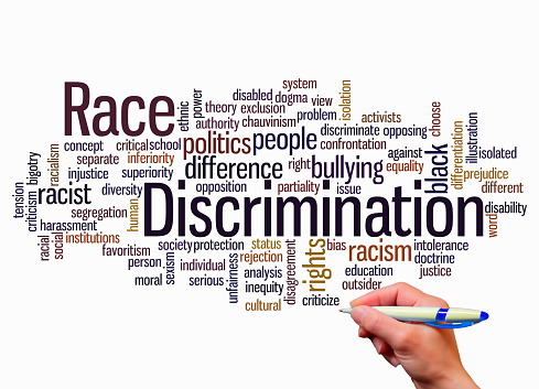 RACE DISCRIMINATION concept, isolated on a white background.