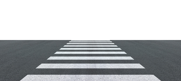 Crosswalk or Zebra crossing on asphalt road isolated on white background.with clipping path illustration