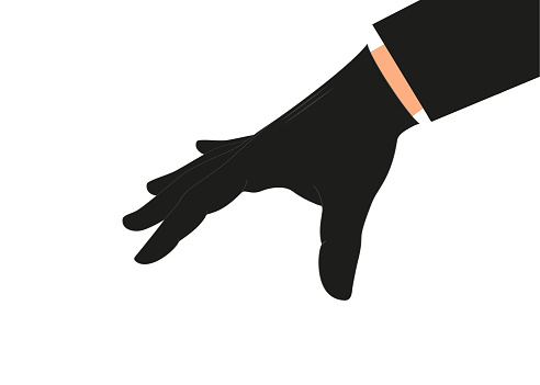 Thief hand with black glove on a white background.
Vector illustration in HD very easy to make edits.