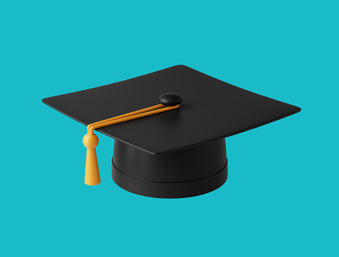 Simple graduation cap 3d render illustration. Isolated object on background