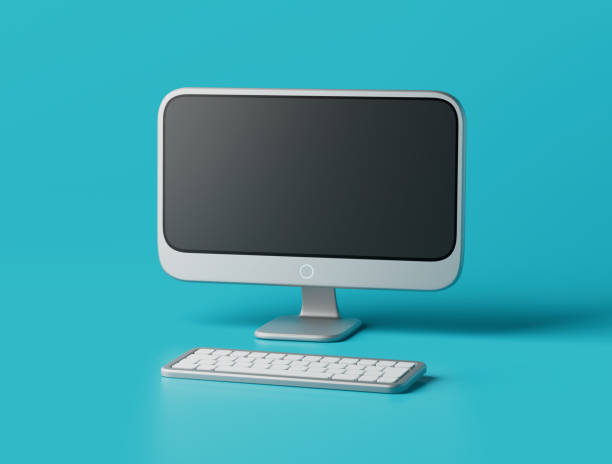 istock Simple all-in-one pc with keyboard 3d render illustration. 1405419273