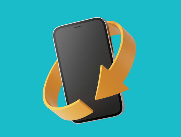 istock Simple smartphone with bright arrow around it 3d render illustration. 1405419300