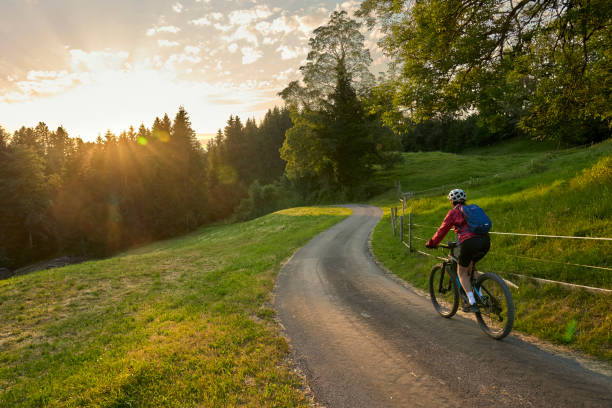 istock woman with electric bicycle  at sunset in Austria 1405419938