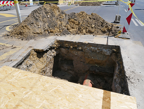 Hole at the sewer construction