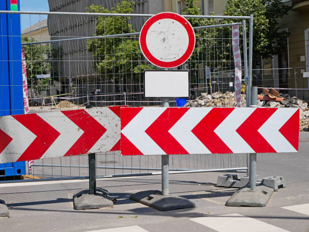 istock Road barrier at the road construction site 1405420698