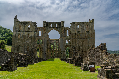 Rievaulx, United Kingdom - 17 June, 2022: view of the historic English Heritage site and Rievaulx Abbey in North Yorkshire