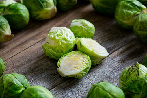 Brussels sprout - wooden background