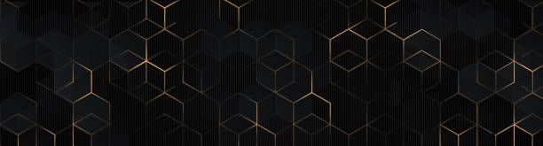 istock Luxury triangle abstract black metal background with golden light lines. 1405425400
