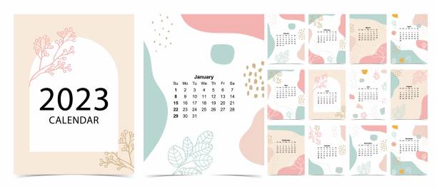 ilustrações de stock, clip art, desenhos animados e ícones de 2023 table calendar week start on sunday with color and flower that use for vertical digital and printable a4 a5 size - november calendar pink event