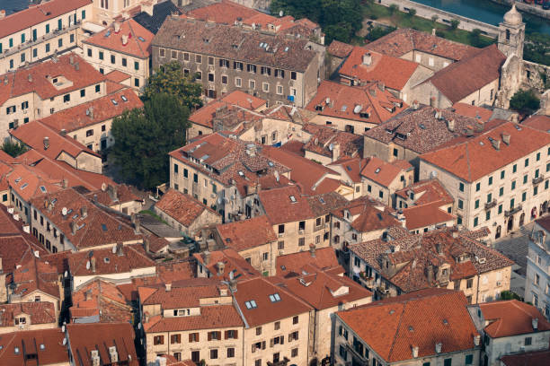 baia di cattaro - montenegro kotor bay fjord town foto e immagini stock