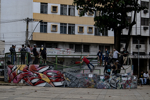 Juiz de Fora, Brazil June 26, 2022 -Meeting of skaters at the skate rink at Praça Antônio Carlos, in Juiz de Fora, Minas Gerais.