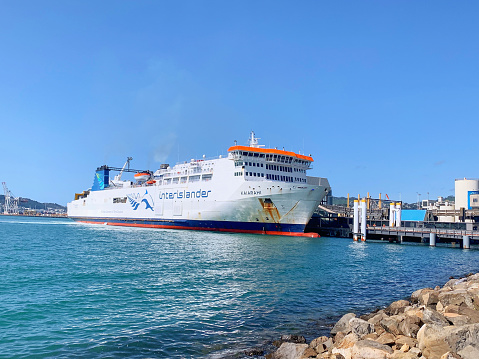 A Cruise Ship at Wellington Ferry Terminal, Interislander Ferry Access at Pipitea,  Wellington, New Zealand.