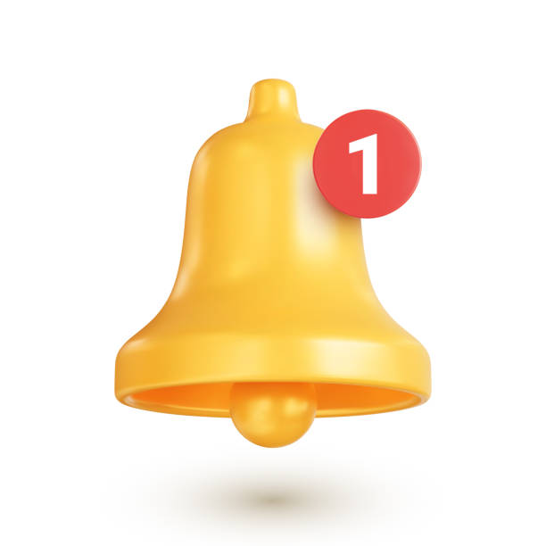 istock Notification bell icon with new notification. Realistic golden bell, concept of a new message notification in social media, instant messengers or email. 3d vector illustration on a white background 1405434888
