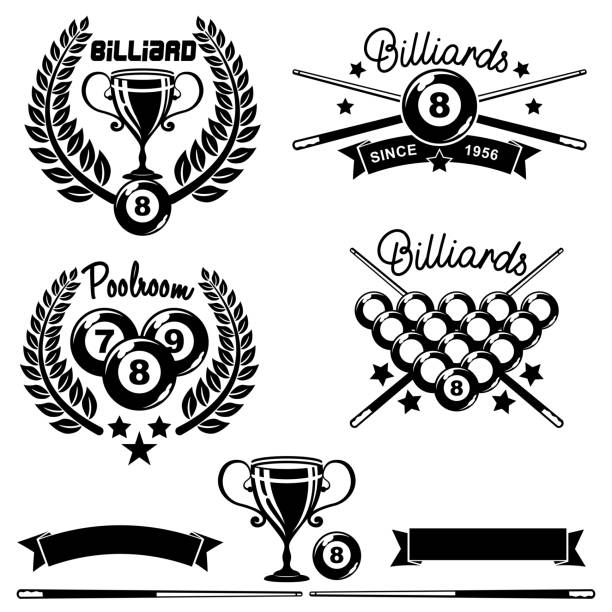 ilustrações, clipart, desenhos animados e ícones de coleção de bilhares ou ícones de design do clube poolroom - snooker ball
