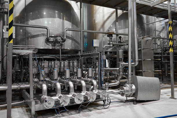 istock Pipeline system for fermented milk products making at plant 1405436794
