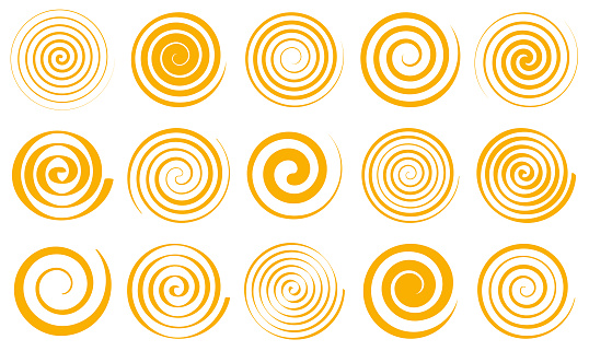 Set of vector yellow spirals. Abstract circle shapes for design