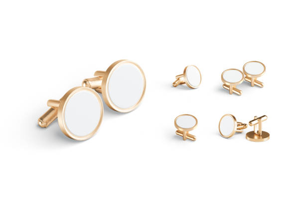 istock Blank round gold cufflinks toggle mockup pair, different views 1405441539