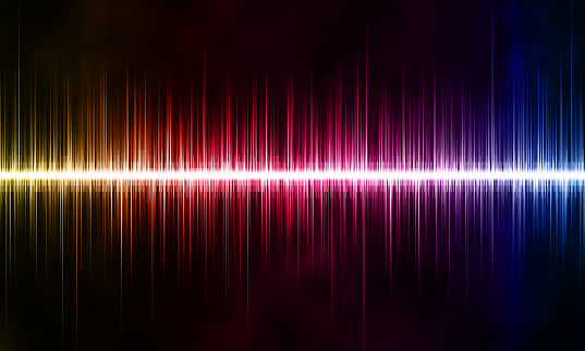 Glowing abstract sound, audio or music wave on black background.