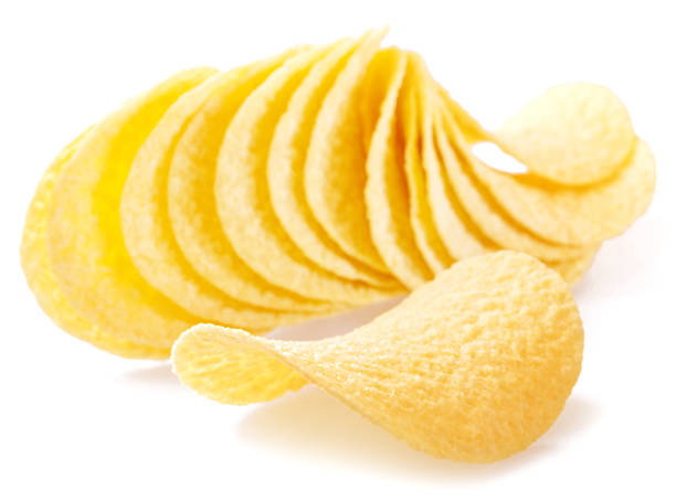 istock Delicious potato chips isolated on white background. 1405442358
